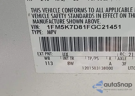 2015 Ford Explorer Xlt from USA, damaged, VIN 1FM5K7D81FGC21451